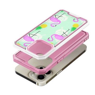 For Apple iPhone 14 PRO MAX 6.7" Exotic ShockProof Design Hybrid Case Cover - Floral Flamingo