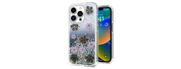 For Apple iPhone 14 PRO MAX 6.7" Floral Epoxy Glitter Colorful Frame Hybrid Case Cover - E