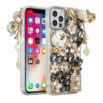 For Apple iPhone 14 PRO MAX 6.7" Full Diamond with Ornaments Case Cover - Ultimate Multi Ornament Black