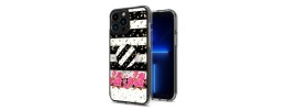 For Apple iPhone 14 PRO MAX 6.7" Glitter Hybrid With Ring Stand Square Heart Passion Hybrid Case Cover - Black