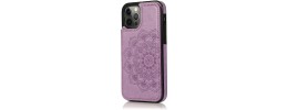 For Apple iPhone 14 PRO MAX 6.7" Luxury Side Magnetic Button Card ID Holder PU Leather Case Cover - Light Purple Mandala Flower