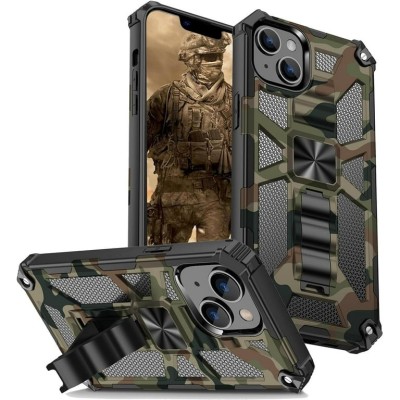 For Apple iPhone 14 PRO MAX 6.7" Machine Design Magnetic Kickstand Case Cover - Camo Army