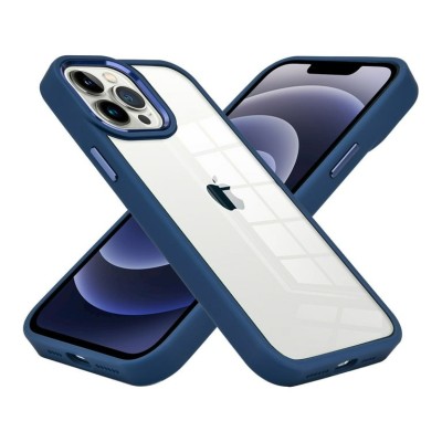For Apple iPhone 14 PRO MAX 6.7" Metal Frame Transparent Hybrid Case Cover - Blue