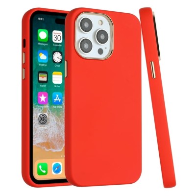 For Apple iPhone 14 PRO MAX 6.7" Metal Frame Transparent Hybrid Case Cover - Red