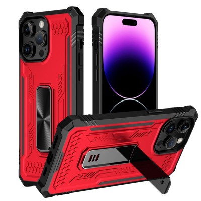 For Apple iPhone 14 PRO MAX 6.7" Mighty Zinc Oil Kickstand with UV Oil Premium Material Hybrid - Red