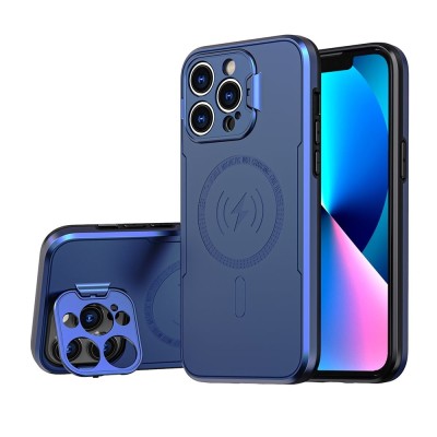 For Apple iPhone 14 PRO MAX 6.7" Multi-Functional Card Magnetic Ring Stand Hybrid Camera Case Cover - Blue
