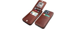For Apple iPhone 14 PRO MAX 6.7" Multi-Functional Cards Slot Wrist Strap Vegan Leather Case Cover - Brown