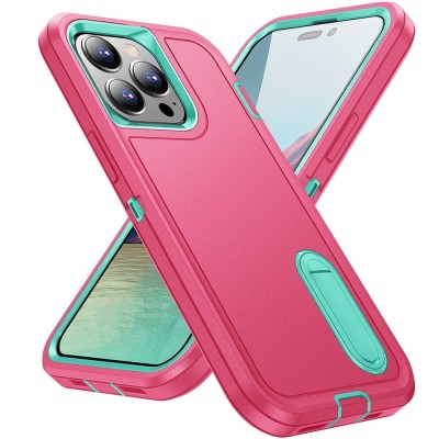 For Apple iPhone 14 PRO MAX 6.7" PEAK 3in1 Toughest Hybrid with Stand Cover Case - Teal/Hot Pink