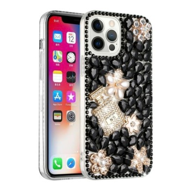 For Apple iPhone 14 PRO MAX 6.7" Party Diamond Bumper Bling Hybrid Case Cover - Black