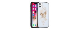 For Apple iPhone 14 PRO MAX 6.7" Passion Square Hearts Diamond Glitter Ornaments Engraving Case Cover - Garden Butterflies Gold