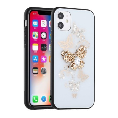 For Apple iPhone 14 PRO MAX 6.7" Passion Square Hearts Diamond Glitter Ornaments Engraving Case Cover - Garden Butterflies Gold