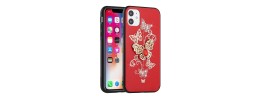 For Apple iPhone 14 PRO MAX 6.7" Passion Square Hearts Diamond Glitter Ornaments Engraving Case Cover - Garden Butterflies Red