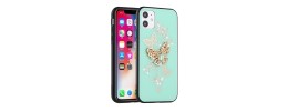 For Apple iPhone 14 PRO MAX 6.7" Passion Square Hearts Diamond Glitter Ornaments Engraving Case Cover - Garden Butterflies Teal
