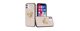 For Apple iPhone 14 PRO MAX 6.7" Passion Square Hearts Diamond Glitter Ornaments Engraving Case Cover - Garden Butterflies White
