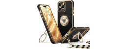 For Apple iPhone 14 PRO MAX 6.7" Passion Square Hearts IMD Design with Diamond Ring Stand Case Cover - D