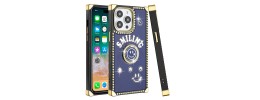 For Apple iPhone 14 PRO MAX 6.7" Passion Square Hearts Smiling Diamond Ring Stand Case Cover - Blue
