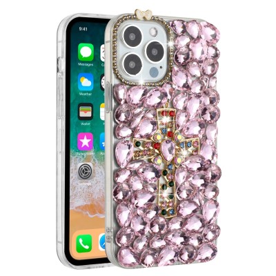 For Apple iPhone 14 PRO MAX 6.7" Pearl Diamond Glitter Hybrid Case Cover - Rose Gold