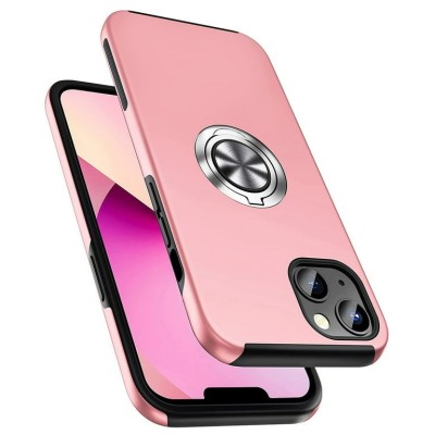 For Apple iPhone 14 PRO MAX 6.7" Perfect Tough Thick Hybrid With Metal Ring Stand Cover Case - Light Pink