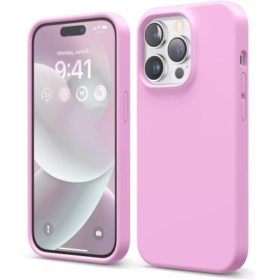 For Apple iPhone 14 PRO MAX 6.7" Plain Premium Leather With Ring Stand Square Passion Heart Case Cover - Light Pink