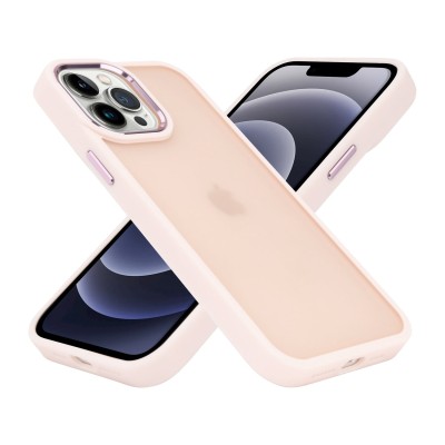 For Apple iPhone 14 PRO MAX 6.7" Polished Oil Thick Acrylic Metal Button Hybrid Case Cover - Beige