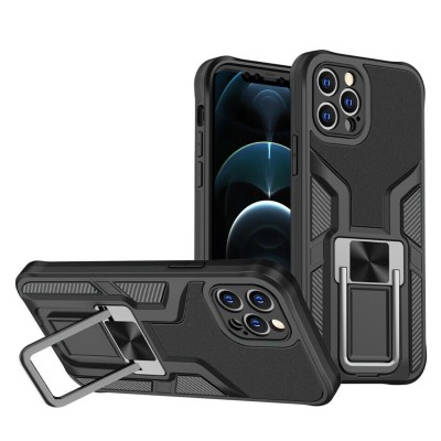 For Apple iPhone 14 PRO MAX 6.7" Premium 3.0mm Thick Magnetic Ring Kickstand Multiview Cover - Black