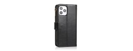 For Apple iPhone 14 PRO MAX 6.7" Purse Style Wallet Card ID Money Holder with Zip containing Long & Short Lanyard - Black