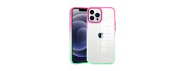 For Apple iPhone 14 PRO MAX 6.7" Radiant Two Tone Transparent Thick Hybrid Case Cover - Hot Pink/Teal