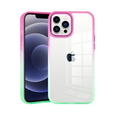For Apple iPhone 14 PRO MAX 6.7" Radiant Two Tone Transparent Thick Hybrid Case Cover - Hot Pink/Teal