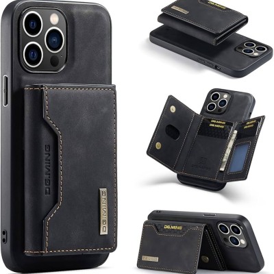 For Apple iPhone 14 PRO MAX 6.7" Retro Wallet Card Holder Case Cover - Black