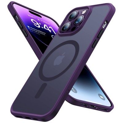 For Apple iPhone 14 PRO MAX 6.7" Rockstar Machine Magnet Mount Friendly Kickstand Case Cover - Black/Dark Purple