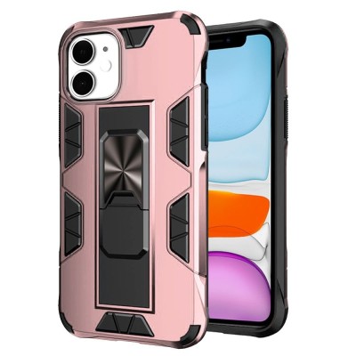 For Apple iPhone 14 PRO MAX 6.7" Rockstar Machine Magnet Mount Friendly Kickstand Case Cover - Black/Hot Pink