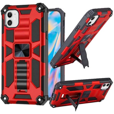 For Apple iPhone 14 PRO MAX 6.7" Rockstar Machine Magnet Mount Friendly Kickstand Case Cover - Black/Red