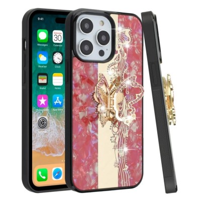 For Apple iPhone 14 PRO MAX 6.7" SPLENDID Diamond Glitter Ornaments Engraving Case Cover - Enchanted Butterfly Red