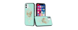 For Apple iPhone 14 PRO MAX 6.7" SPLENDID Diamond Glitter Ornaments Engraving Case Cover - Garden Butterflies Teal