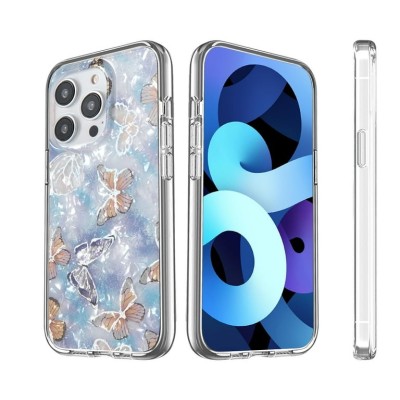 For Apple iPhone 14 PRO MAX 6.7" SPLENDID Glitter Butterfly Design TPU Case Cover - Blue