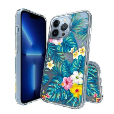 For Apple iPhone 14 PRO MAX 6.7" SPLENDID Glitter Good Luck Floral Design TPU Case Cover - Blue