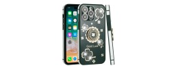 For Apple iPhone 14 PRO MAX 6.7" SPLENDID Glitter Good Luck Floral Design TPU Case Cover - Midnight Green