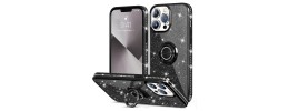 For Apple iPhone 14 PRO MAX 6.7" SQUARE Passion Glitter Diamond Ring Stand Case Cover - BLACK CHROME D