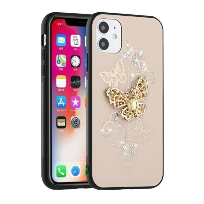 For Apple iPhone 14 PRO MAX 6.7" SQUARE Passion Glitter Diamond Ring Stand Case Cover - Floral Design Gold