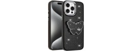 For Apple iPhone 14 PRO MAX 6.7" SQUARE Passion Glitter Diamond Ring Stand Case Cover - Heart Design√Ç¬†Black