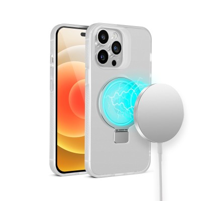 For Apple iPhone 14 PRO MAX 6.7" Skin Touch Feel HQ [Magnetic Circle] Kickstand Hybrid - Matte Clear