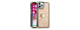 For Apple iPhone 14 PRO MAX 6.7" Square Passion Hearts Bling Glitter Floral Ring Stand Case Cover - Pink