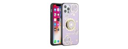 For Apple iPhone 14 PRO MAX 6.7" Square Passion Hearts Bling Glitter Floral Ring Stand Case Cover - Purple