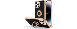 For Apple iPhone 14 PRO MAX 6.7" Superior RoseGold Chromed Edge IMD Ring Stand Design Case Cover - B