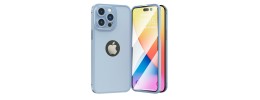 For Apple iPhone 14 PRO MAX 6.7" Tempered 2in1 3D Full Protection Hybrid Zinc Alloy Ultra Thin with Logo Hole Case Cover - Blue