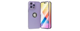 For Apple iPhone 14 PRO MAX 6.7" Tempered 2in1 3D Full Protection Hybrid Zinc Alloy Ultra Thin with Logo Hole Case Cover - Purple