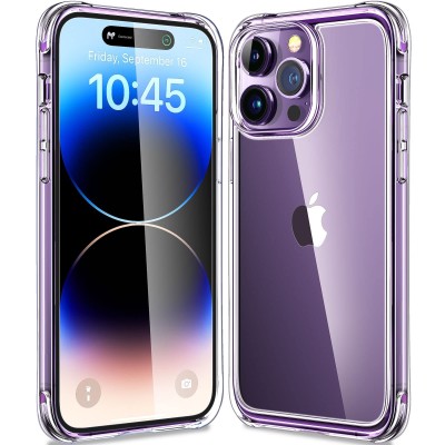 For Apple iPhone 14 PRO MAX 6.7" Two Tone Transparent Glitter Chrome Shockproof Case Cover - Purple