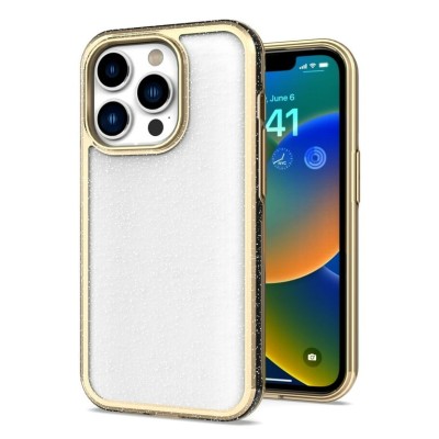 For Apple iPhone 14 PRO MAX 6.7" Two Tone Transparent Glitter Chrome Shockproof Case Cover - Smoke