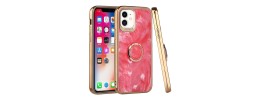 For Apple iPhone 14 PRO MAX 6.7" Unique IMD Design Magnetic Ring Stand Cover Case - Mesh Marble on Pink
