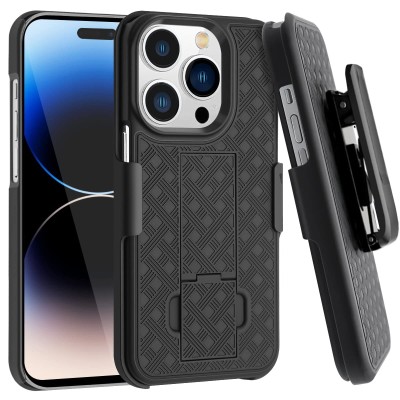 For Apple iPhone 14 PRO MAX 6.7" Weave Premium 3in1 Combo Holster Kickstand Case Cover - Black